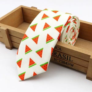 Watermelon Skinny Tie - Fun Fruit Necktie for Men, Summer Picnic BBQ Style, 4th of July Tie, Whimsical Dad Gift for Him