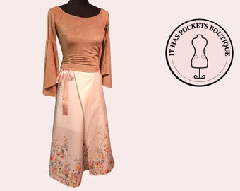 Cream Cotton Floral Wrap Skirt