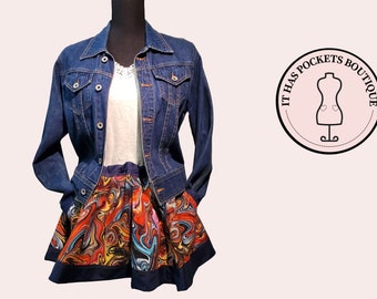 Mini Skirt, Orange Swirl Skater Skirt