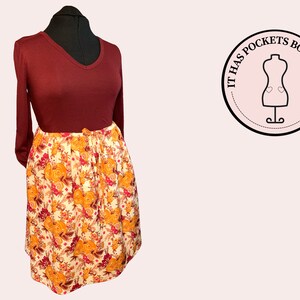 Colorful, Gathered, Extra Full, Yellow Floral Calf Length Midi Skirt