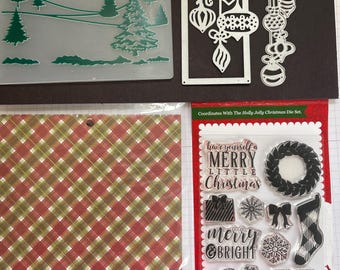 Destash Christmas Card Making Supplies: Stamps, Paper, Two Metal Cutting Dies and Embossing Folder