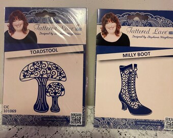 Price Reduced! Bundle of Two Tattered Lace Intricate Dies: Toadstool and Milly Boot