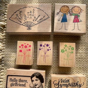 Price Reduced! Destash of Seven Brand-Name, Wood-Mount Stamps