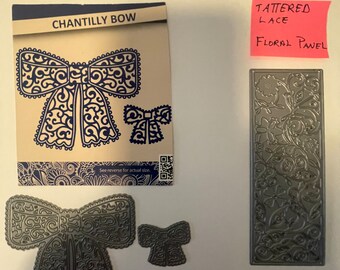 Price Reduced! Tattered Lace Gently Used Dies: Chantilly Bow and Floral Panel