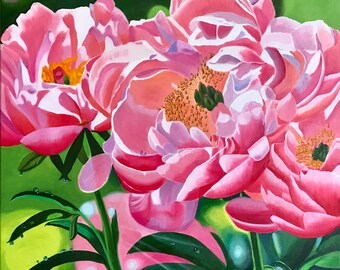 Large Oil Painting on Canvas Peony Original Floral Art for - Etsy
