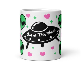 customized gift paper Out Of This World/ Full Wrap 11oz mug/ Alien mug wrap/ mug exchange gifts/ cute mug/