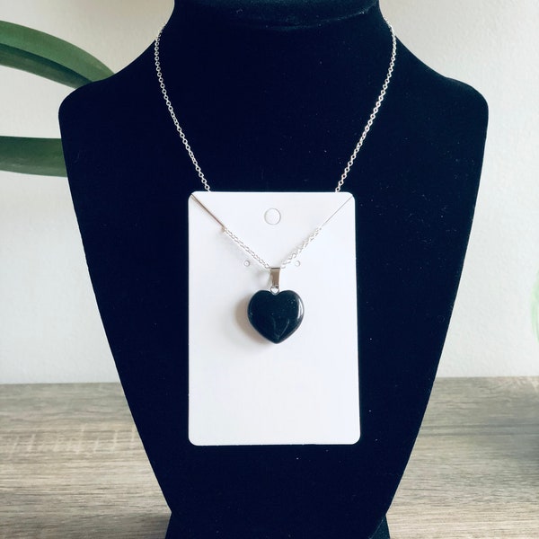 Black Obsidian crystal heart necklace/ heart pendant/20 inch silver chain /healing crystal/ stone of Protection /gifts for her/Mother’s Day
