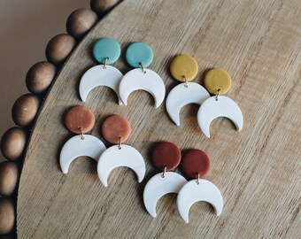 Colorful moons // polymer clay earrings
