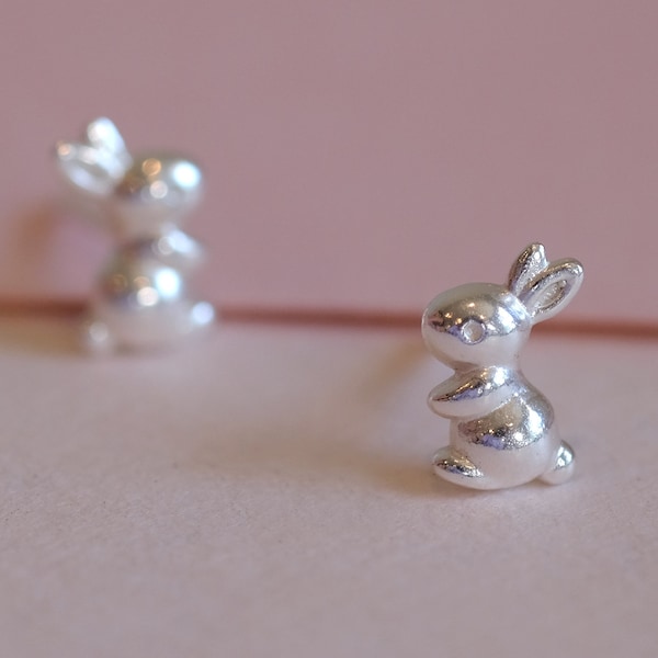 Rabbit Silver Earrings -  Dainty 925 Sterling Silver Stud Friction Push Back Earrings, Minimalist, Rabbit Lover, Gift, Easter Bunny, Animal