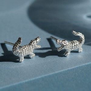 Crocodile Silver Earrings - Dainty 925 Sterling Silver Stud Friction Push Back Earrings for Children Girls Women