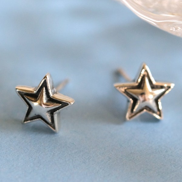 Star Earrings - Dainty 925 Sterling Silver Stud Friction Push Back Earrings for Children Girls Women, Minimalist Silver Earrings, Gift