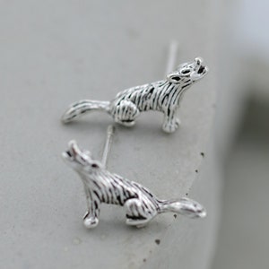 Howling Wolf Silver Earrings - Dainty 925 Sterling Silver Stud