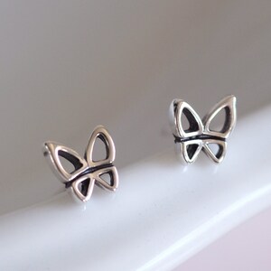 Simple Butterfly Silver Earrings - Dainty 925 Sterling Silver Stud Friction Push Back Earrings for Children Girls Women, Insects, Gift, Cute