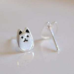 Cute Chubby Cat Silver Earrings - Dainty 925 Sterling Silver Stud Friction Push Back Earrings, Minimalist, Cat Lover, Gift, Funny, Animal