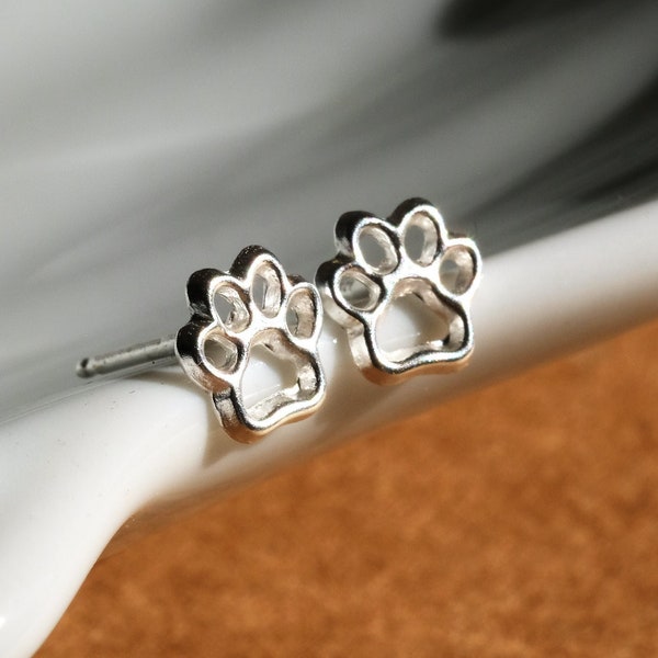 Dog Paw Silver Earrings - Dainty 925 Sterling Silver Stud Friction Push Back Earrings for Children Girls Women