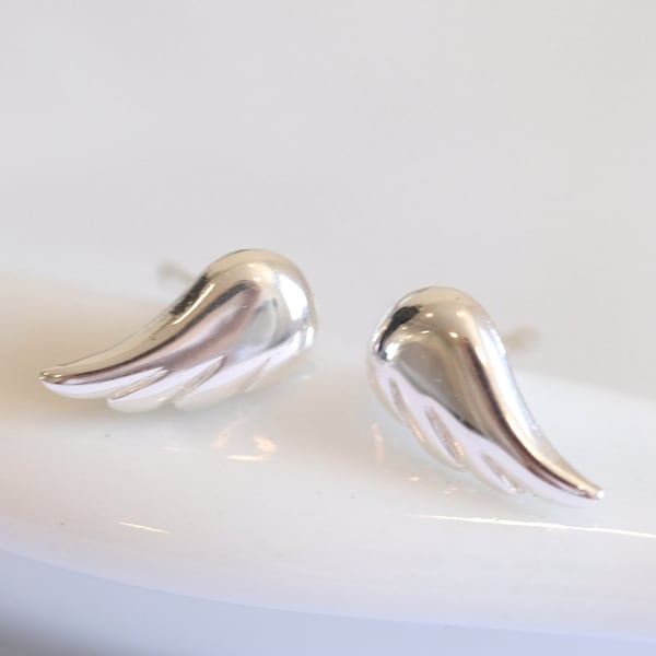 Wing Silver Earrings - Dainty 925 Sterling Silver Stud Friction Push Back Earrings, Angel Wings, Fly, Sky, Gift, Minimalist, Cute, Children