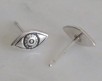 Eyes Silver Earrings - Dainty 925 Sterling Silver Stud Friction Push Back Earrings for Children Girls Women, Gift, Eye of Providence, Divine