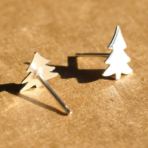 Christmas Tree Silver Earrings - Dainty 925 Sterling Silver Stud Friction Push Back Earrings for Children Girls Women, X-mas Tree, Cute