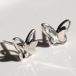 Double Butterfly Silver Earrings - Dainty 925 Sterling Silver Stud Friction Push Back Earrings for Children Girls Women, Insects, Gift, Cute