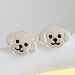 Dog Face Silver Earrings - Dainty 925 Sterling Silver Stud Friction Push Back for Children Girls Women