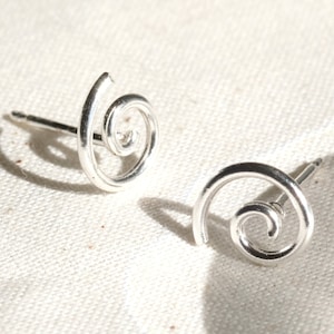 Spiral Silver Earrings - Dainty 925 Sterling Silver Stud Friction Push Back for Children Girls Women, Gift for Her, Minimalist, Trendy