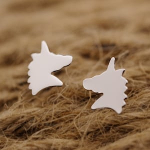 Unicorn Head Silver Earrings - Dainty 925 Sterling Silver Stud Friction Push Back Earrings for Children Girls Women