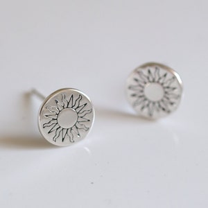 Sun Circle Silver Stud Earrings - Dainty 925 Sterling Silver Stud Friction Push Back Earrings for Children Girls Women, Celestial, Gift