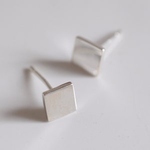 Flat Square Silver Earrings - Solid 925 Sterling Silver with Push Back, Minimalist, Geometric Jewelry, Simple, Dainty