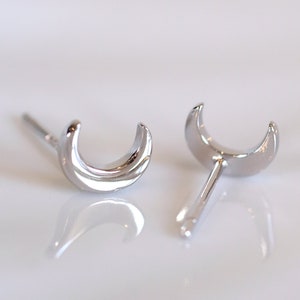 Crescent Moon Silver Earrings - Dainty 925 Sterling Silver Stud Friction Push Back Earrings for Children Girls Women, Minimalist, Gift Idea