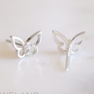 Simple Butterfly Silver Earrings - Dainty 925 Sterling Silver Stud Friction Push Back Earrings, Insects, Gift, Minimalist, Rebirth, Cute