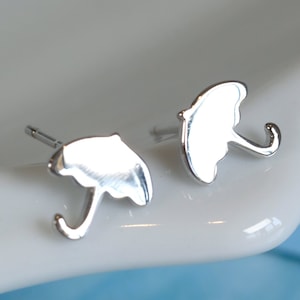 Umbrella Silver Earrings - Dainty Solid 925 Sterling Silver Earrings Push Back, Gift for Women Girls Children, Gift for Her, Minimalist