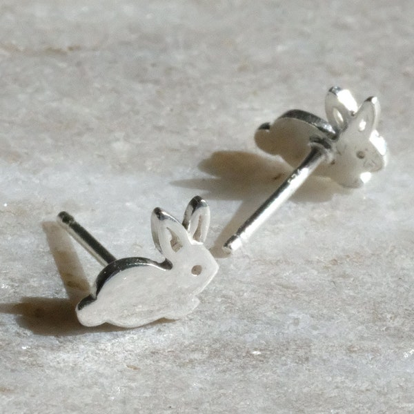 Rabbit Silver Earrings -  Dainty 925 Sterling Silver Stud Friction Push Back Earrings, Minimalist, Cat Lover, Gift, Easter Bunny, Animal