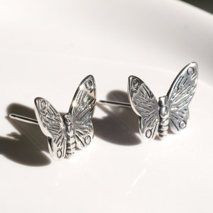 Butterfly Silver Earrings - Dainty 925 Sterling Silver Stud Friction Push Back Earrings for Children Girls Women, Insects, Gift, Minimalist