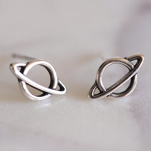 Saturn Planet Earrings - Dainty 925 Sterling Silver Stud Friction Push Back Earrings for Children Girls Women, Minimalist, Gift, Space, Gift
