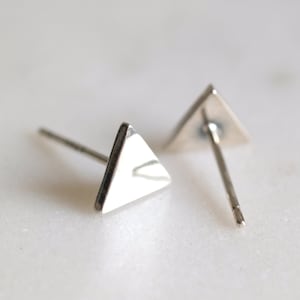 Flat Triangle Silver Earrings - Solid 925 Sterling Silver with Push Back, Minimalist, Geometric Jewelry, Simple, Dainty