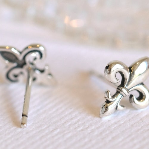 Fleurdelis Sterling Silver Stud Earrings Etsy