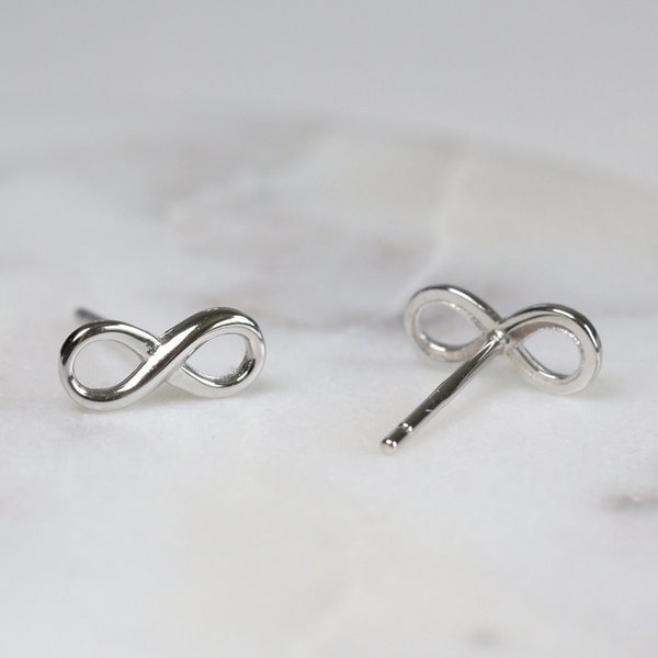 Infinity Symbol Silver Earrings - Dainty 925 Sterling Silver Stud Friction Push Back for Children Girls Women, Lemniscate, Love, Gift