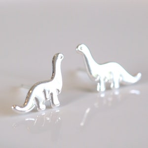 Apatosaurus Silver Earrings - Dainty 925 Sterling Silver Stud Push Back for Children Girl Women, Minimalist, Jurassic Park, Dinosaurs, Gift