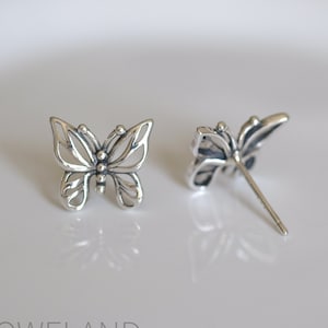 Butterfly Silver Earrings - Dainty 925 Sterling Silver Stud Friction Push Back Earrings for Children Girls Women, Insects, Gift, Minimalist