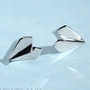 Paper Airplane Origami Silver Earrings - Dainty 925 Sterling Silver Stud Friction Push Back Earrings for Children Girls Women