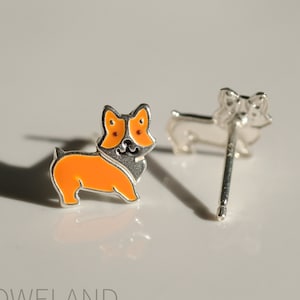 Welsh Corgi Dog Silver Stud Earrings - Dainty 925 Sterling Silver Stud Friction Push Back Earrings, Gift, Cute, Children, Dog Lover, Dainty