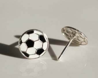 Soccer Ball Silver Stud Earrings - Dainty 925 Sterling Silver Stud Friction Push Back for Children Girls Women, Football, Sports, World Cup