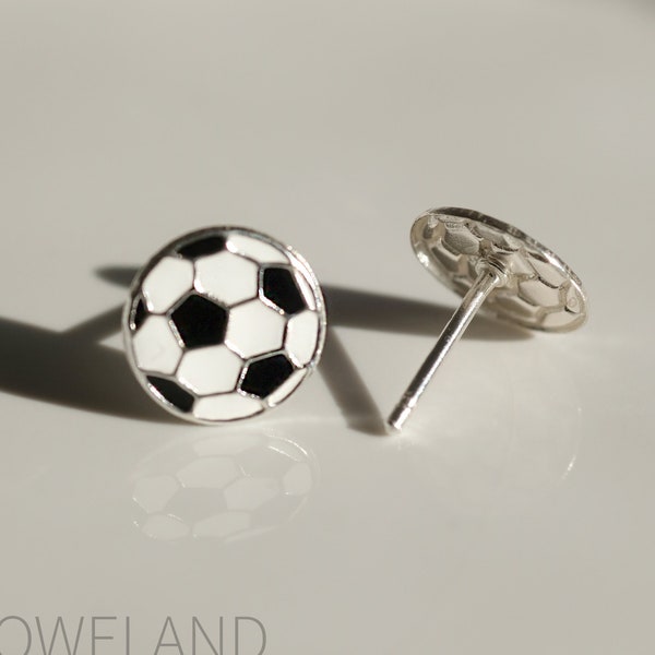 Soccer Ball Silver Stud Earrings - Dainty 925 Sterling Silver Stud Friction Push Back for Children Girls Women, Football, Sports, World Cup