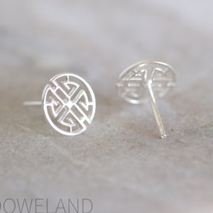 Geometric Pattern Circle Silver Stud Earrings - Dainty Solid 925 Sterling Silver Stud Friction Push Back Earrings for Children Girls Women