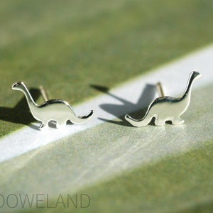 Brachiosaurus Silver Earrings - Dainty 925 Sterling Silver Stud Friction Push Back for Children Girls Women