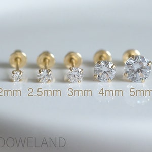Premium 14K Yellow Gold Stud Earrings with Screw Back, 2mm, 2,5mm, 3mm, 4mm, 5mm, Solid Gold, Secure, For Girls Women Children