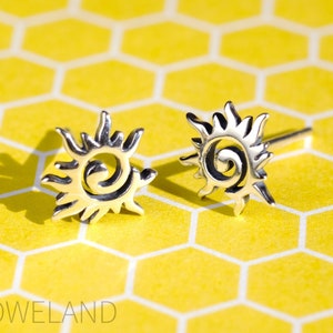 Sun Silver Earrings (Oxidized) - Dainty 925 Sterling Silver Stud Friction Push Back Earrings for Children Girls Women