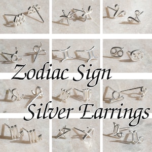 Zodiac Signs Silver Earrings - Dainty 925 Sterling Silver Stud Friction Push Back for, Gift, Minimalist, Astrological Sign