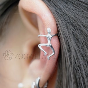 Hugging Human Ear Cuff - 925 Sterling Silver, No Piercing Needed, Wrap Earring, Line, Minimalist, Cute, Unique, Dainty, Modern, Simple, Love