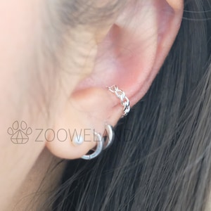 Eternity Chains Ear Cuff - 925 Sterling Silver, No Piercing Needed, Wrap Earring, Line, Minimalist, Cute, Unique, Dainty, Modern, Simple